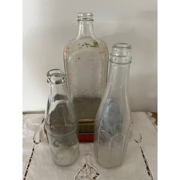 Vintage Clear Glass Liquor Apothecary soda Decanter bottles Set of 3 - Picture 1 of 11